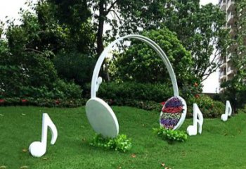 步行街耳機雕塑廠家 游樂場小品 創意不銹鋼耳機雕塑廠