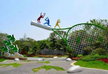 鏤空網球拍雕塑廠家 園林小品 廣場不銹鋼網球拍雕塑廠