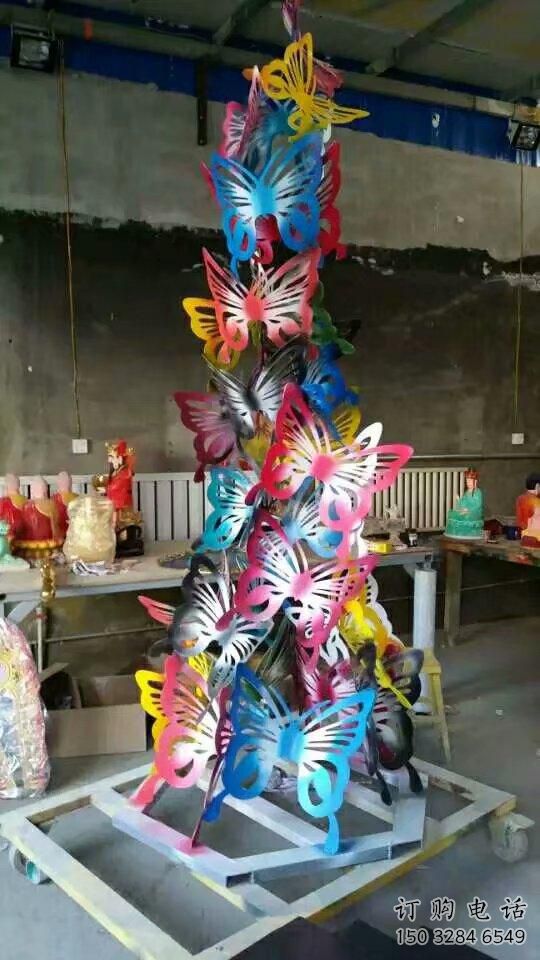 現代蝴蝶樹雕塑廠家 大型別墅區擺件 烤漆不銹鋼蝴蝶樹雕塑廠