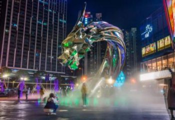 現代龍頭雕塑廠家 大型別墅區擺件 戶外不銹鋼龍頭雕塑廠