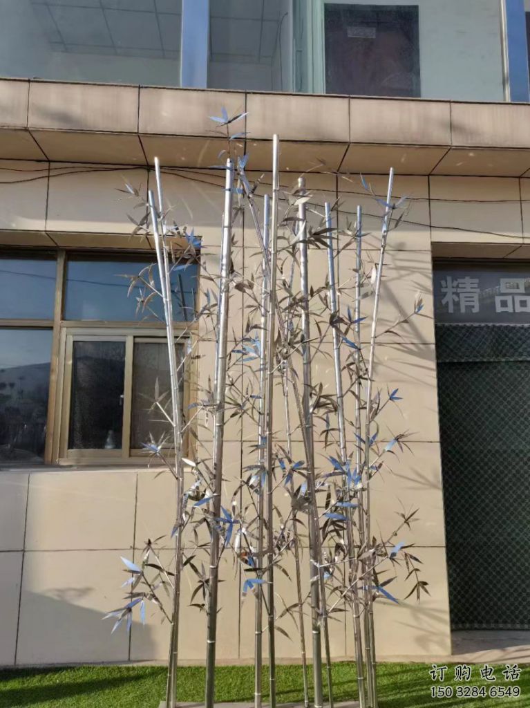 拉絲竹子雕塑廠家 鏤空創(chuàng)意擺件 別墅區(qū)不銹鋼竹子雕塑廠