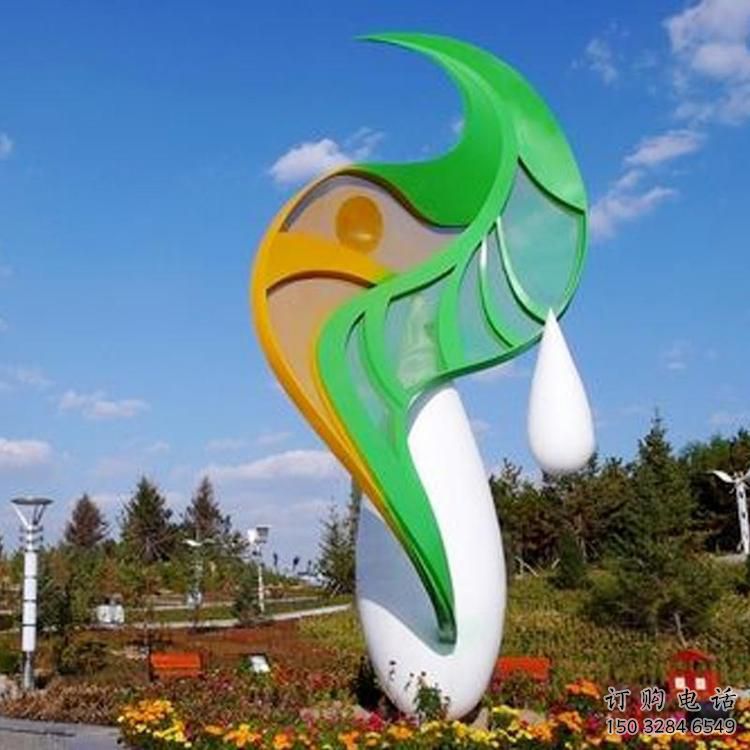 現代花葉雕塑廠家 大型別墅區擺件 烤漆不銹鋼花葉雕塑廠