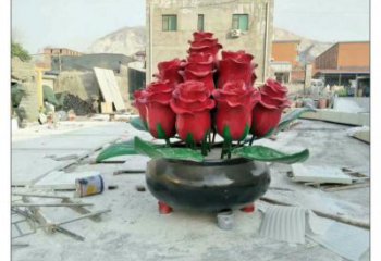 仿真玫瑰花雕塑廠家 現代擺件 烤漆不銹鋼玫瑰花雕塑廠