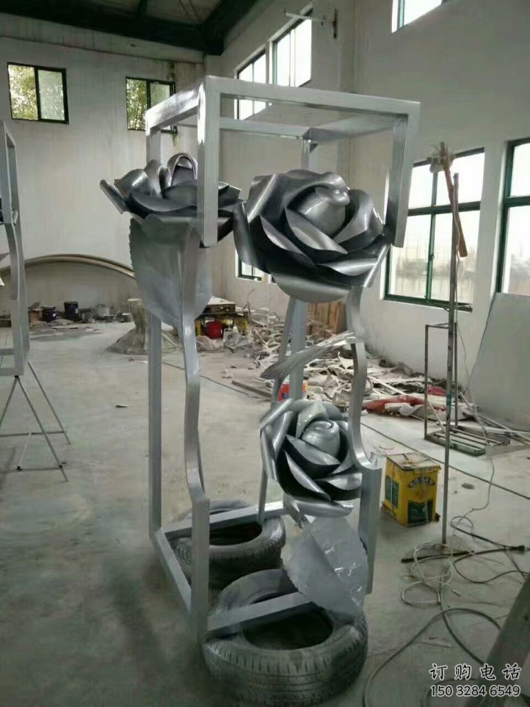 鏡面月季花雕塑廠家 大型擺件 創意不銹鋼月季花雕塑廠