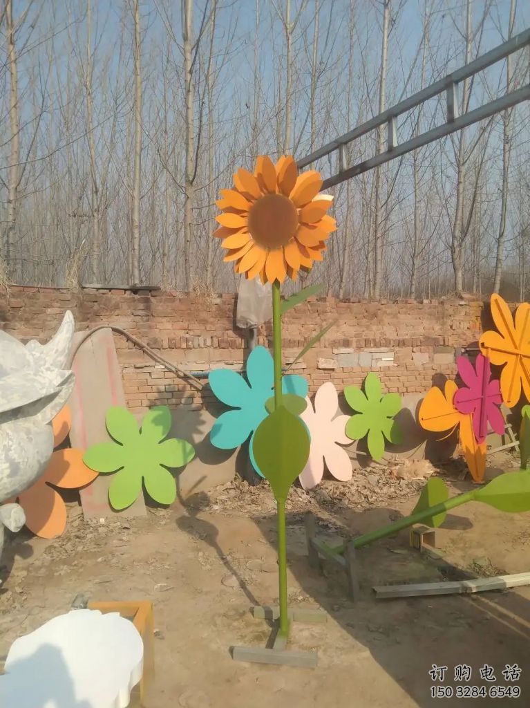 噴漆向日葵雕塑廠家 中式村口小品 草地不銹鋼向日葵雕塑廠