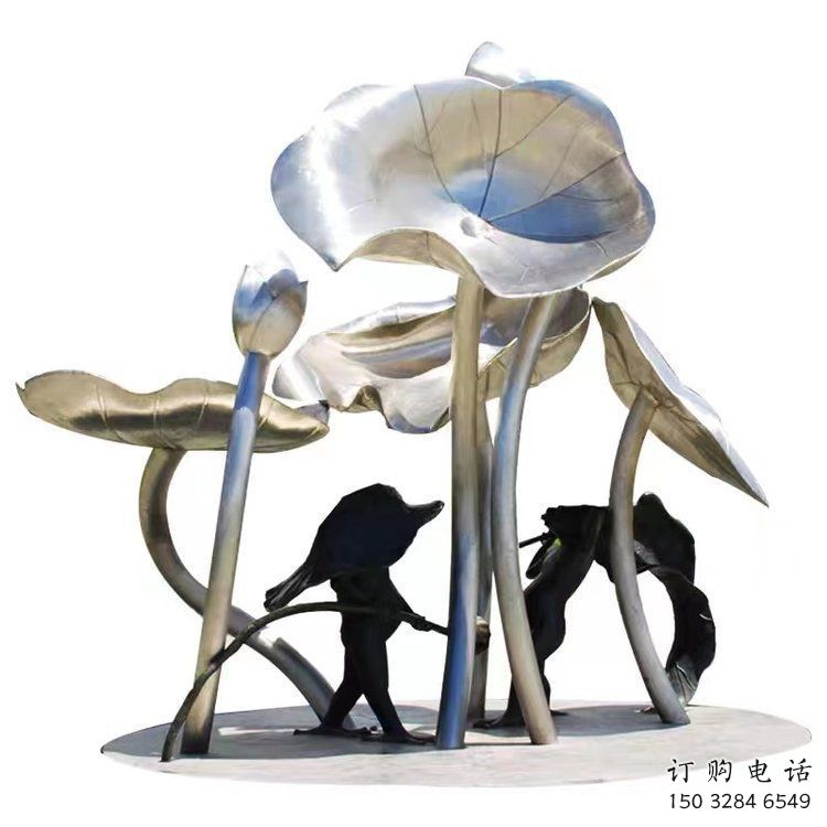 鏡面荷葉雕塑廠家 烤漆大型擺件 戶外不銹鋼荷葉雕塑廠