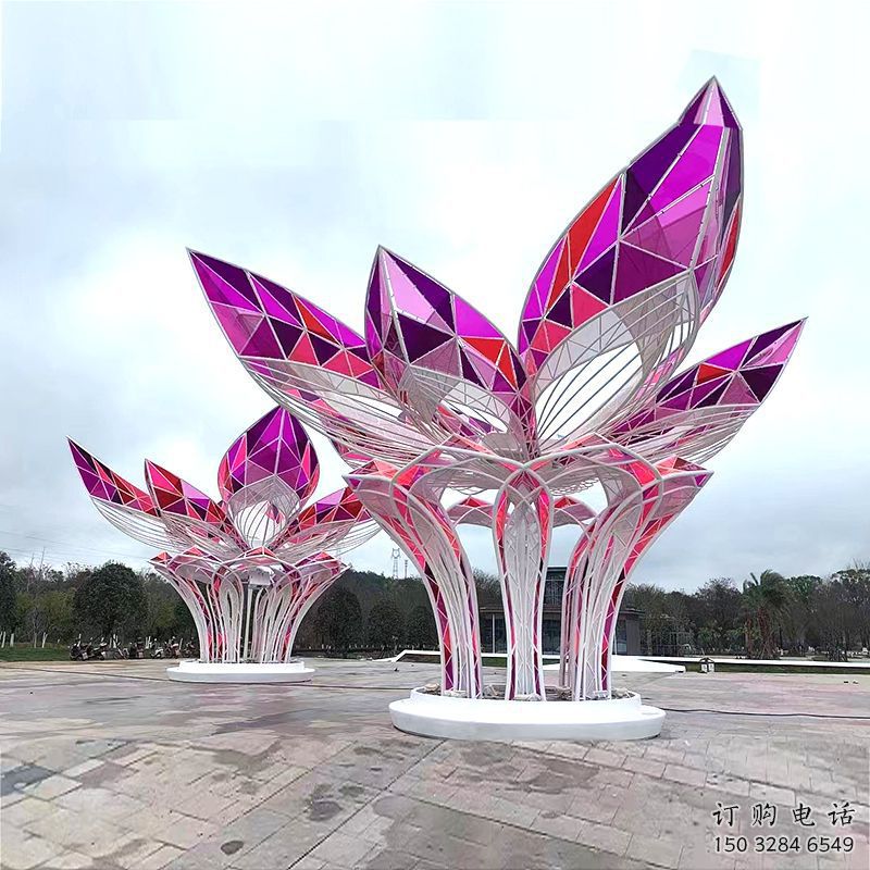 現(xiàn)代百合花雕塑廠家 大型別墅區(qū)擺件 幾何不銹鋼百合花雕塑廠