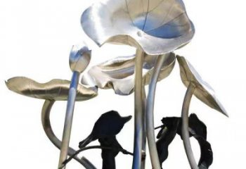 鏡面荷葉雕塑廠家 烤漆大型擺件 戶外不銹鋼荷葉雕塑廠