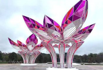 現(xiàn)代百合花雕塑廠家 大型別墅區(qū)擺件 幾何不銹鋼百合花雕塑廠