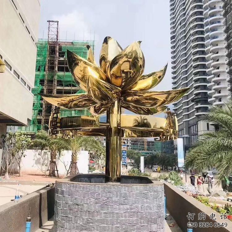 園林金蓮雕塑廠家 現代公園小品 中式不銹鋼金蓮雕塑廠