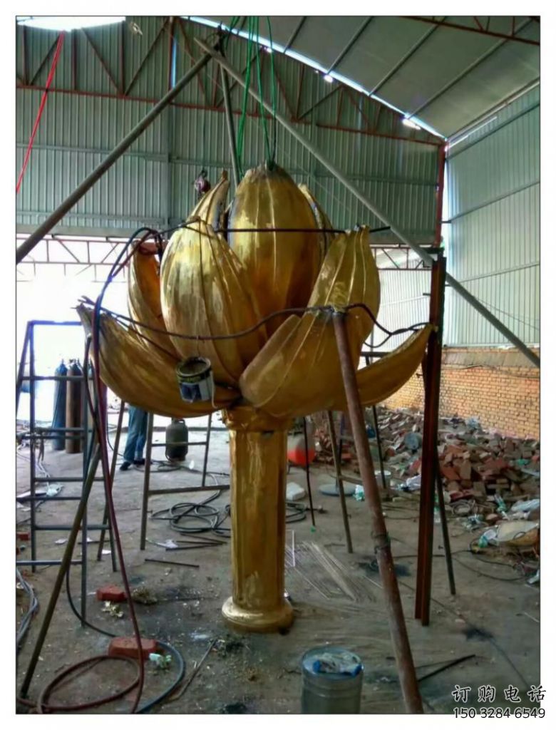 現代金蓮雕塑廠家 大型別墅區擺件 歐式不銹鋼金蓮雕塑