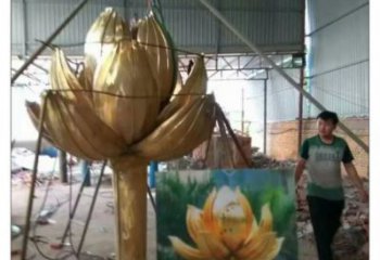彩繪金蓮雕塑廠家 現代擺件 街頭不銹鋼金蓮雕塑廠