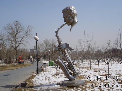 鏡面薩克斯雕塑廠家 大型擺件 抽象不銹鋼薩克斯雕塑廠