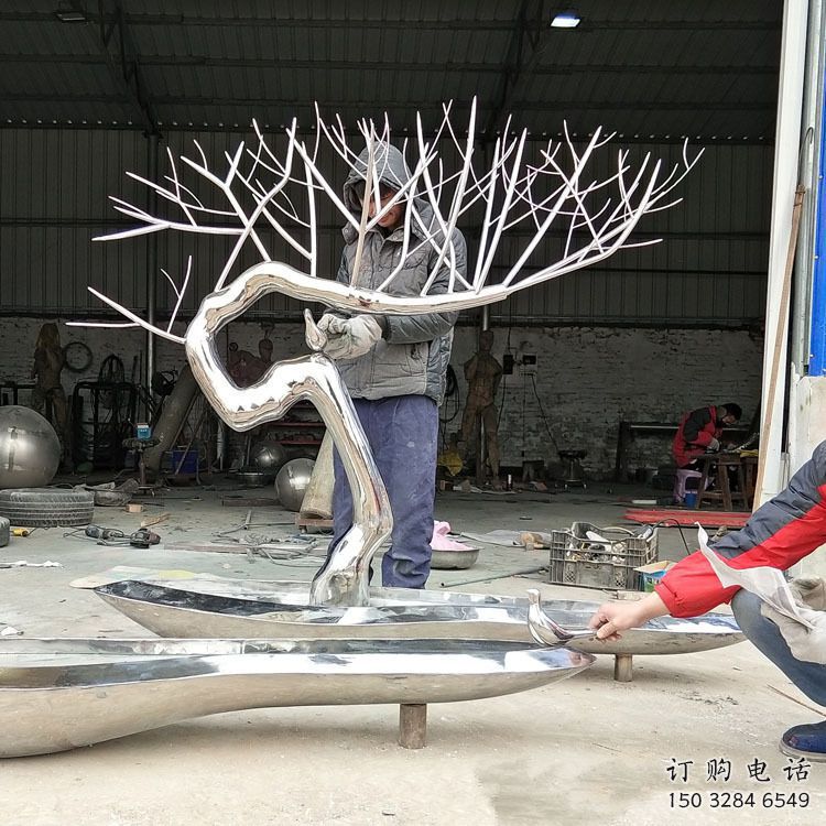 中式迎客松雕塑廠家 公園小品 游樂場不銹鋼迎客松雕塑廠