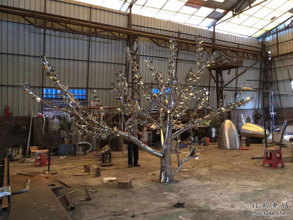 鏡面楓樹雕塑廠家 大型擺件 戶外不銹鋼楓樹雕塑廠
