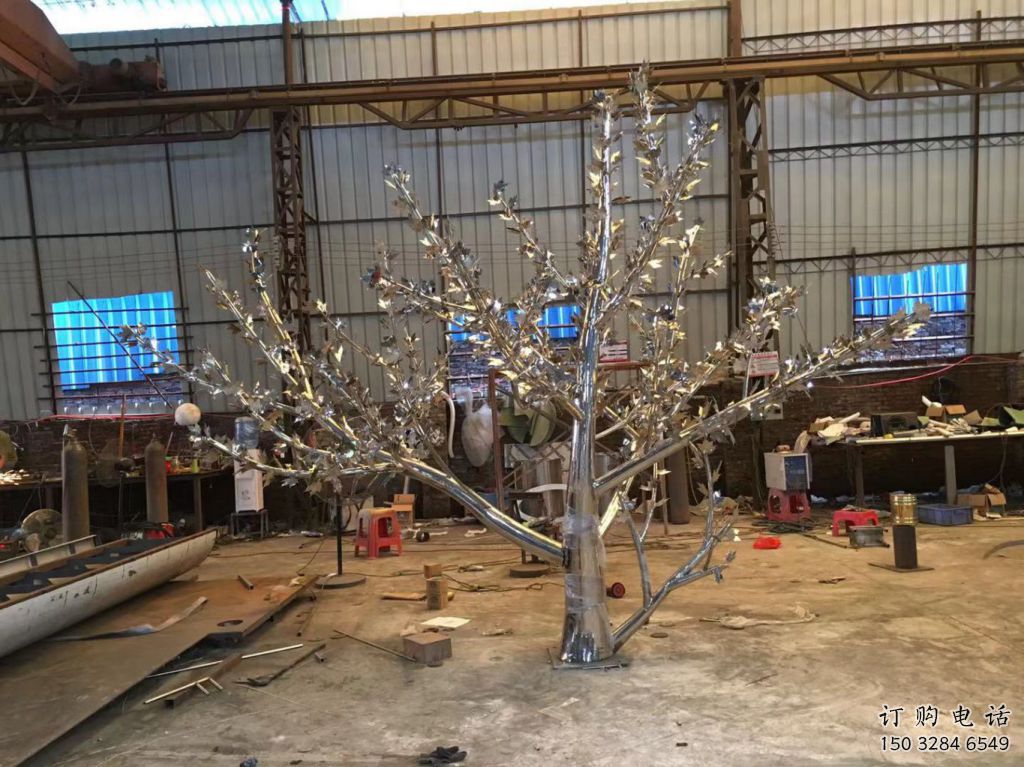 園林楓樹雕塑廠家 鏡面小品 中式不銹鋼楓樹雕塑廠