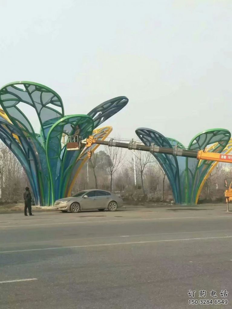 彩繪芭蕉葉雕塑廠家 鏤空創(chuàng)意擺件 街頭不銹鋼芭蕉葉雕塑廠