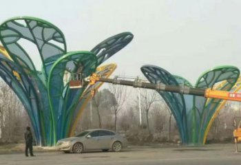 彩繪芭蕉葉雕塑廠家 鏤空創(chuàng)意擺件 街頭不銹鋼芭蕉葉雕塑廠