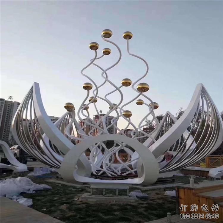 烤漆并蒂蓮雕塑廠家 現代小品 創意不銹鋼并蒂蓮雕塑價格
