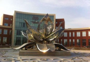 現代并蒂蓮雕塑廠家 大型別墅區擺件 鏤空不銹鋼并蒂蓮雕塑廠