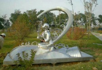 校園小孩雕塑廠家 公園草地擺件 烤漆不銹鋼小孩雕塑廠