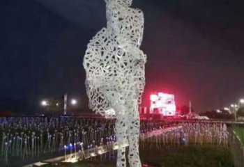 現代少女雕塑廠家 大型別墅區擺件 鏤空不銹鋼少女雕塑廠