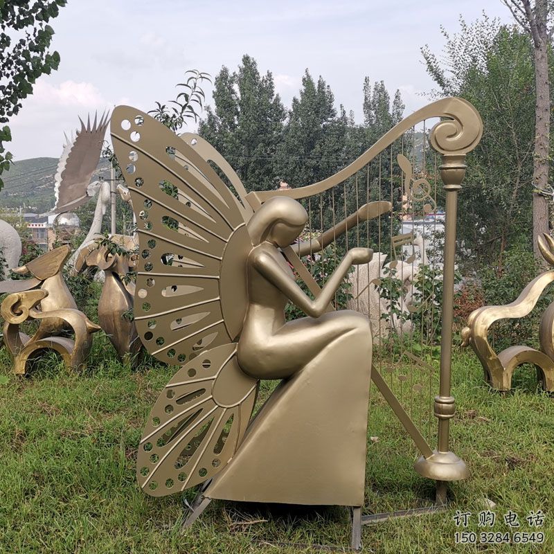 酒店天使雕塑廠家 戶外音樂小品  不銹鋼創意天使雕塑廠
