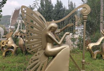酒店天使雕塑廠家 戶外音樂小品  不銹鋼創(chuàng)意天使雕塑廠