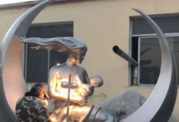 戶外母子雕塑廠家 噴漆小品 現代不銹鋼母子雕塑定做