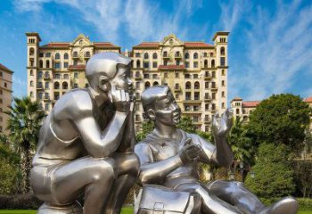 公園學生雕塑廠家 戶外擺件  校園不銹鋼學生雕塑實景圖