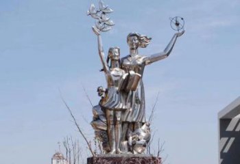 校園學生雕塑廠家 鏡面教育小品  鏡面不銹鋼學生雕塑廠