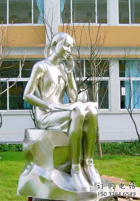 拉絲小學生雕塑廠家 創意不銹鋼公園擺件 