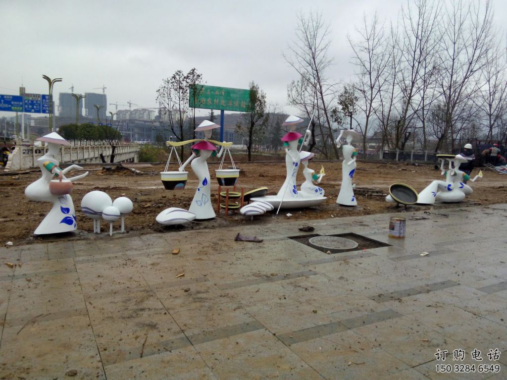 烤漆仕女雕塑廠家  公園街頭小品  戶外彩繪仕女雕塑廠