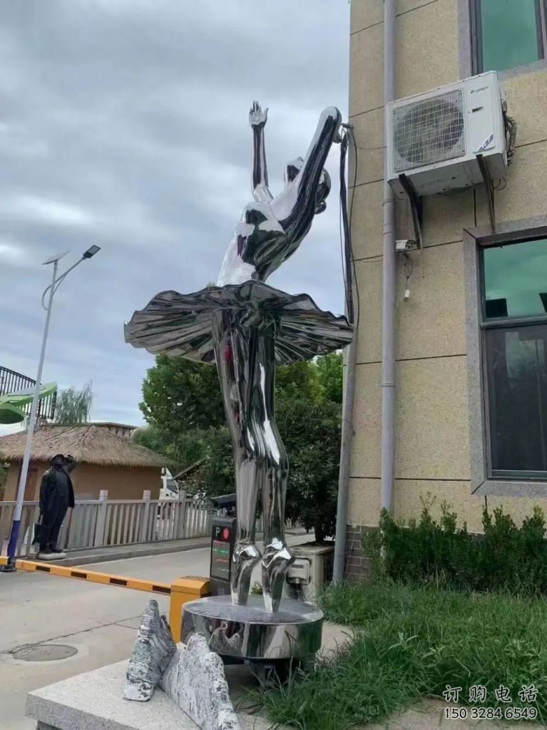 現代舞女雕塑廠家 大型別墅區擺件  鏡面不銹鋼舞女雕塑廠