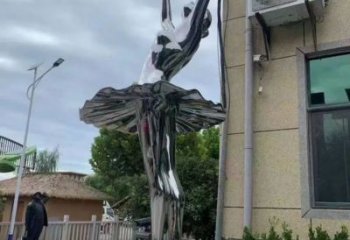 現代舞女雕塑廠家 大型別墅區擺件  鏡面不銹鋼舞女雕塑廠