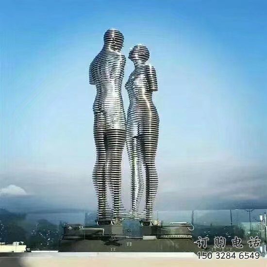 拉絲戀人雕塑廠家 鏤空創(chuàng)意擺件 別墅區(qū)不銹鋼戀人雕塑制作