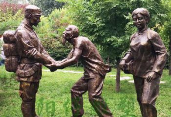 草地擁軍雕塑廠家 現代公園小品 大型擁軍雕塑擺件