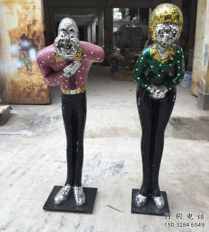 電鍍迎賓雕塑廠家 園林擺件  大型不銹鋼迎賓雕塑廠