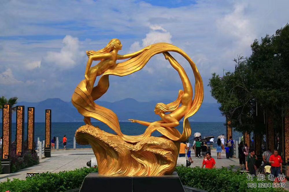 園林美人魚雕塑廠家  烤漆小品 中式不銹鋼美人魚雕塑廠