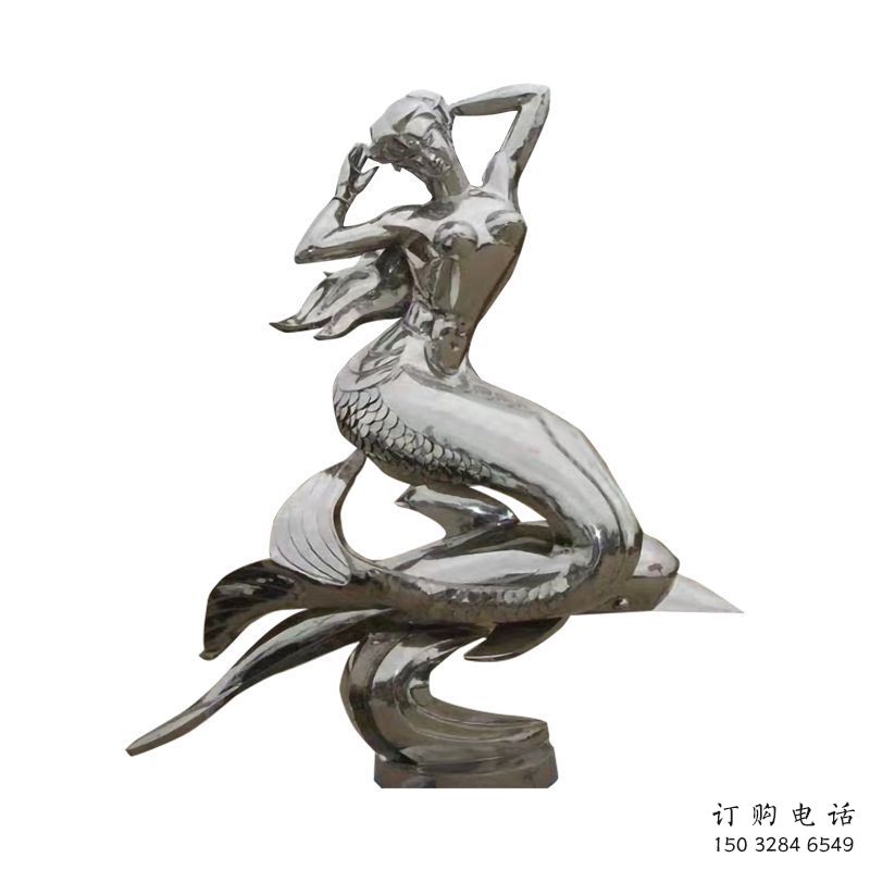 鏡面美人魚雕塑廠家 大型擺件  公園不銹鋼美人魚雕塑工廠