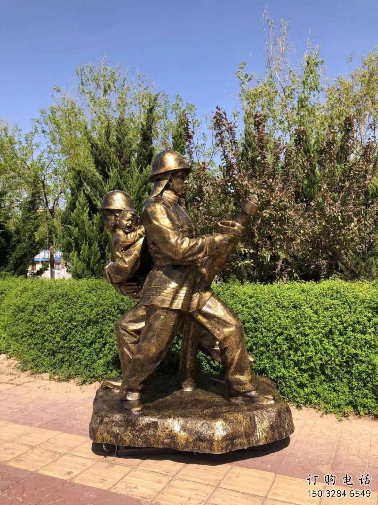 廣場消防員雕塑廠家  烤漆小品  戶外消防員雕塑廠