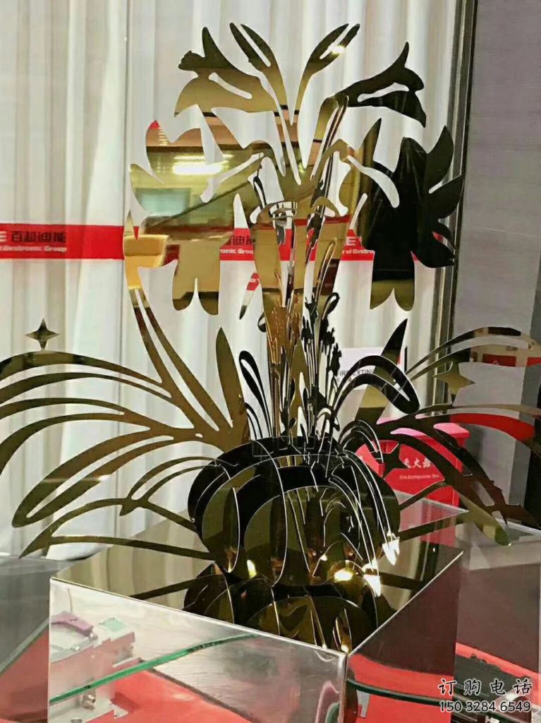 戶外蘭花雕塑廠家 噴漆小品  鍍金不銹鋼蘭花雕塑