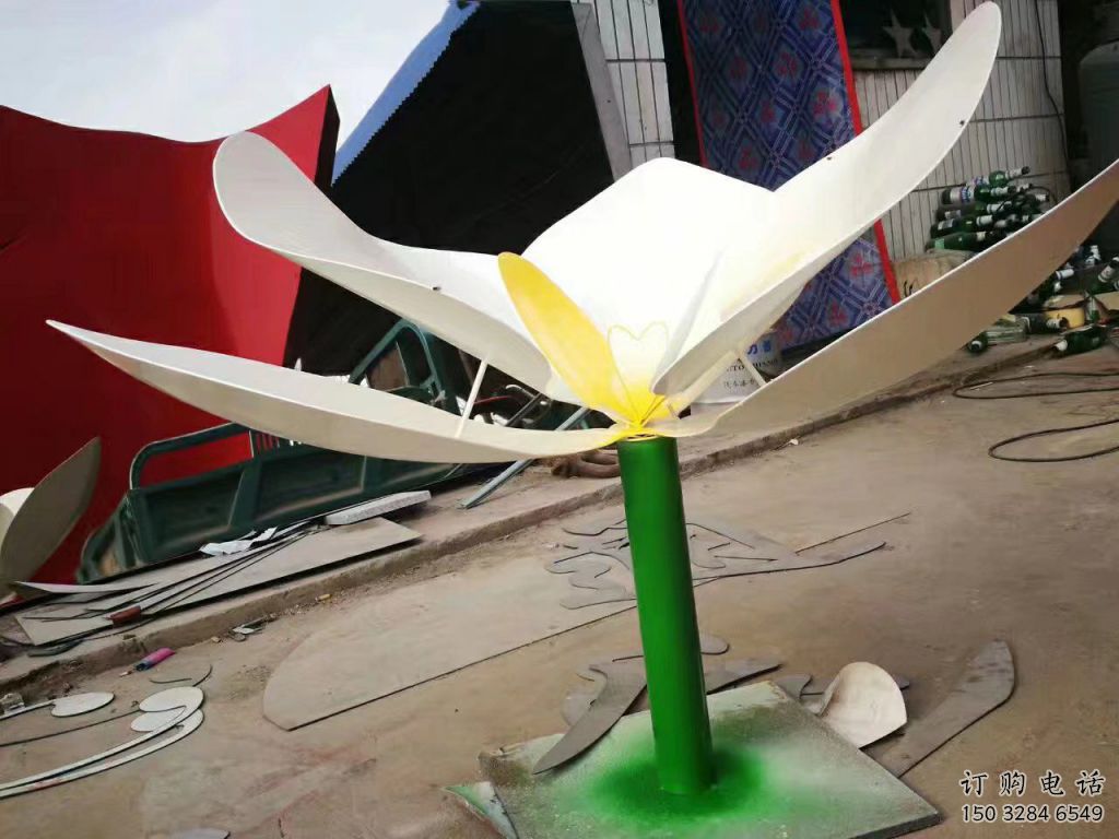 噴漆蘭花雕塑廠家 中式小品  現代烤漆不銹鋼蘭花雕塑
