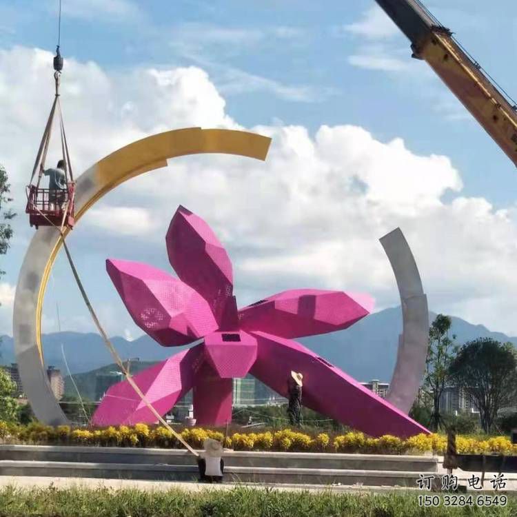 幾何玉蘭花雕塑廠家 廣場小品  戶外鏤空不銹鋼玉蘭花雕塑