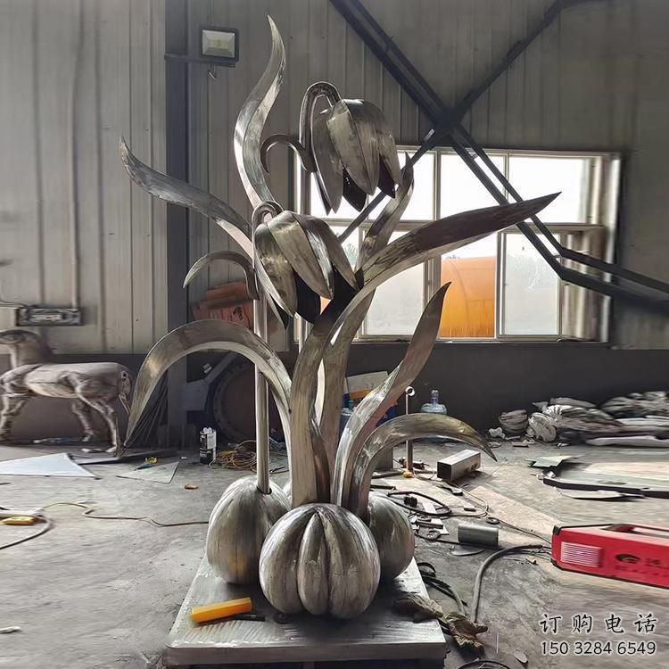 現代玉蘭花雕塑廠家 大型別墅區擺件  創意不銹鋼玉蘭花雕塑