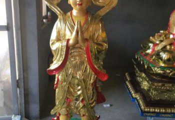 鍍金金童玉女雕塑廠家 鑄造擺件  大型金童玉女雕塑