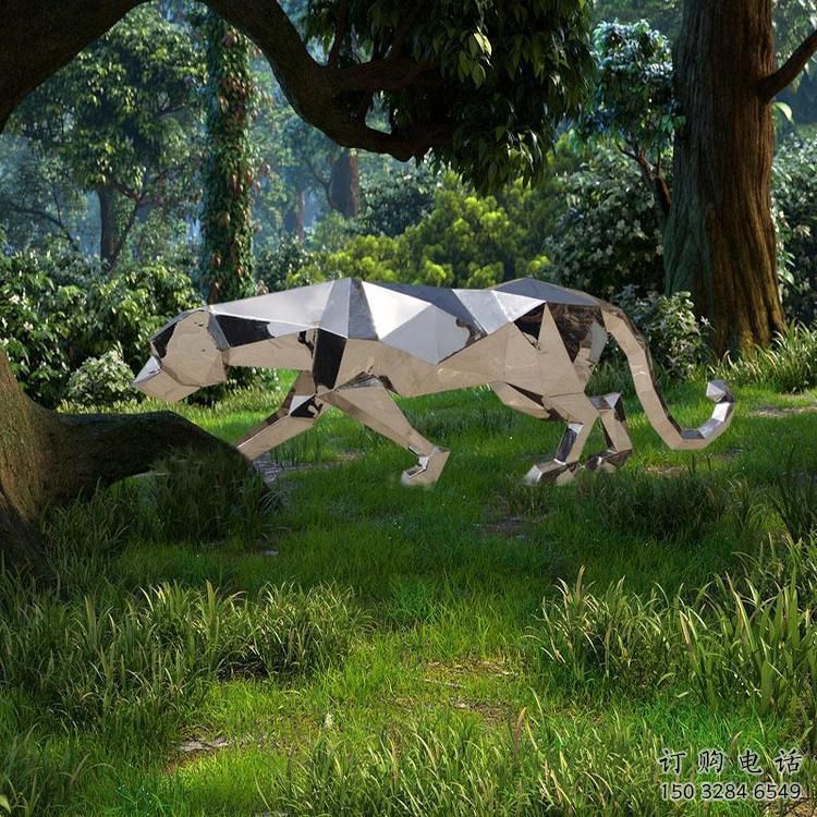 大型金錢豹雕塑廠家 鍛造小品 抽象不銹鋼金錢豹雕塑