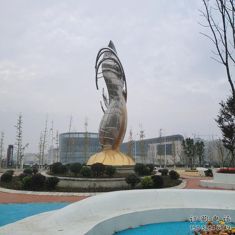 現代雙魚雕塑廠家 大型別墅區擺件  創意不銹鋼雙魚雕塑小品