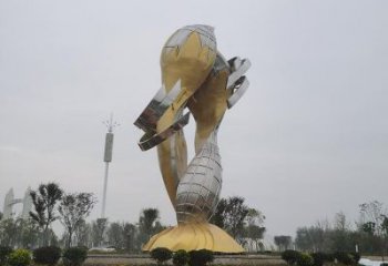 戶外雙魚雕塑廠家 噴漆小品  現(xiàn)代不銹鋼雙魚雕塑擺件