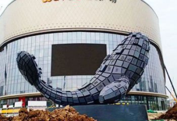 商業街雙魚雕塑廠家  抽象幾何擺件  戶外不銹鋼雙魚雕塑小品